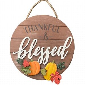 Thankful & Blessed Wooden Thanksgiving Harvest Fall Hanging Sign